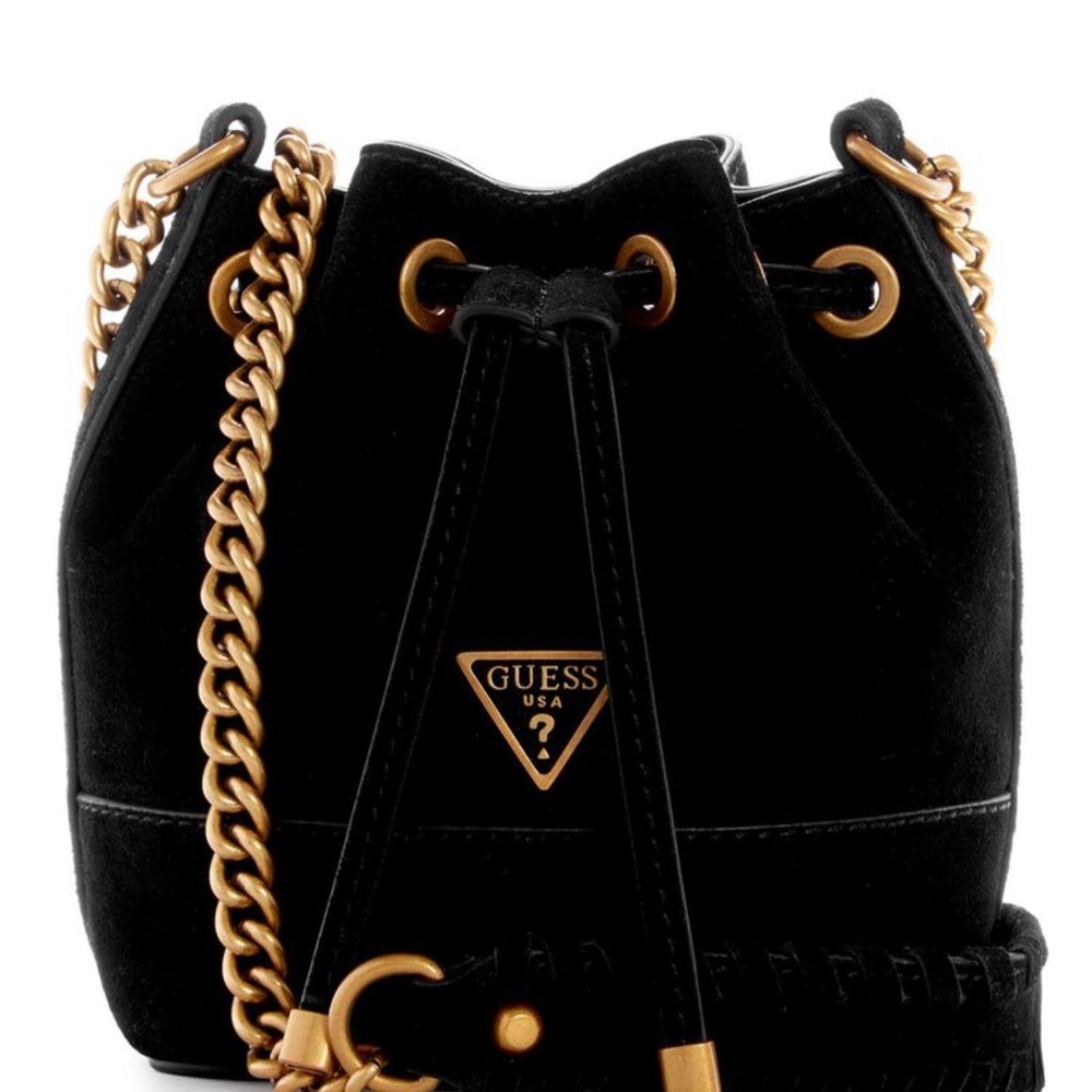 Guess Black and Gold Mini Bag with Chain Strap